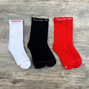 Supreme x Hanes Red, White, Black 6-12 Crew Socks